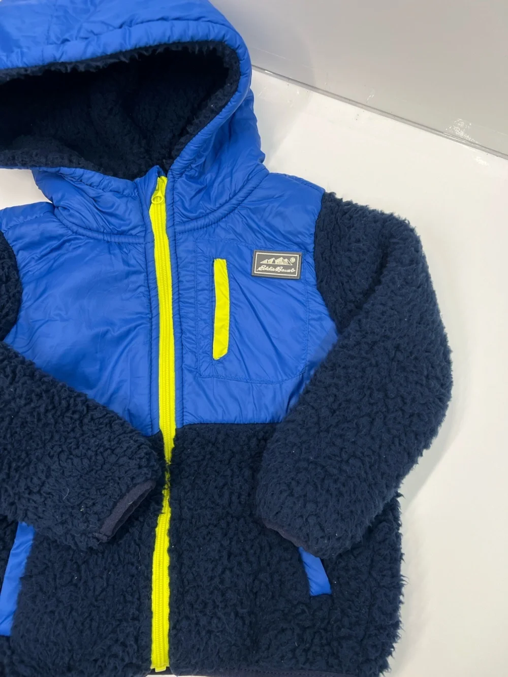 Eddie Bauer kids/ infants size 2T Two toned blue Sherpa Hooded Zip Up Jacket